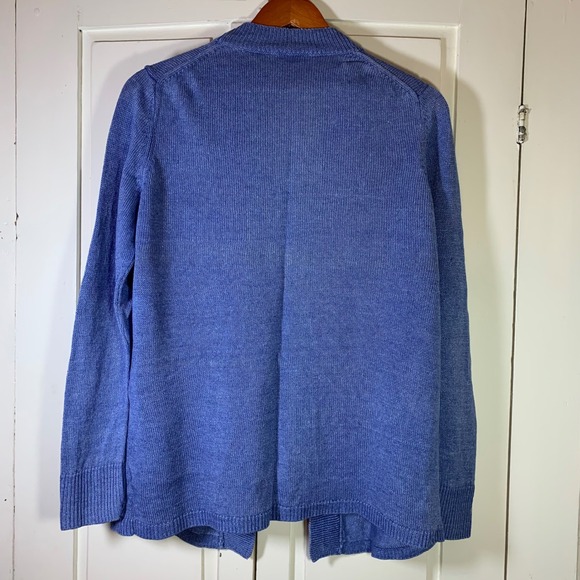 Talbots Linen Open Front Cardigan Sweater Large Coastal Church Periwinkle Blue - Picture 2 of 10